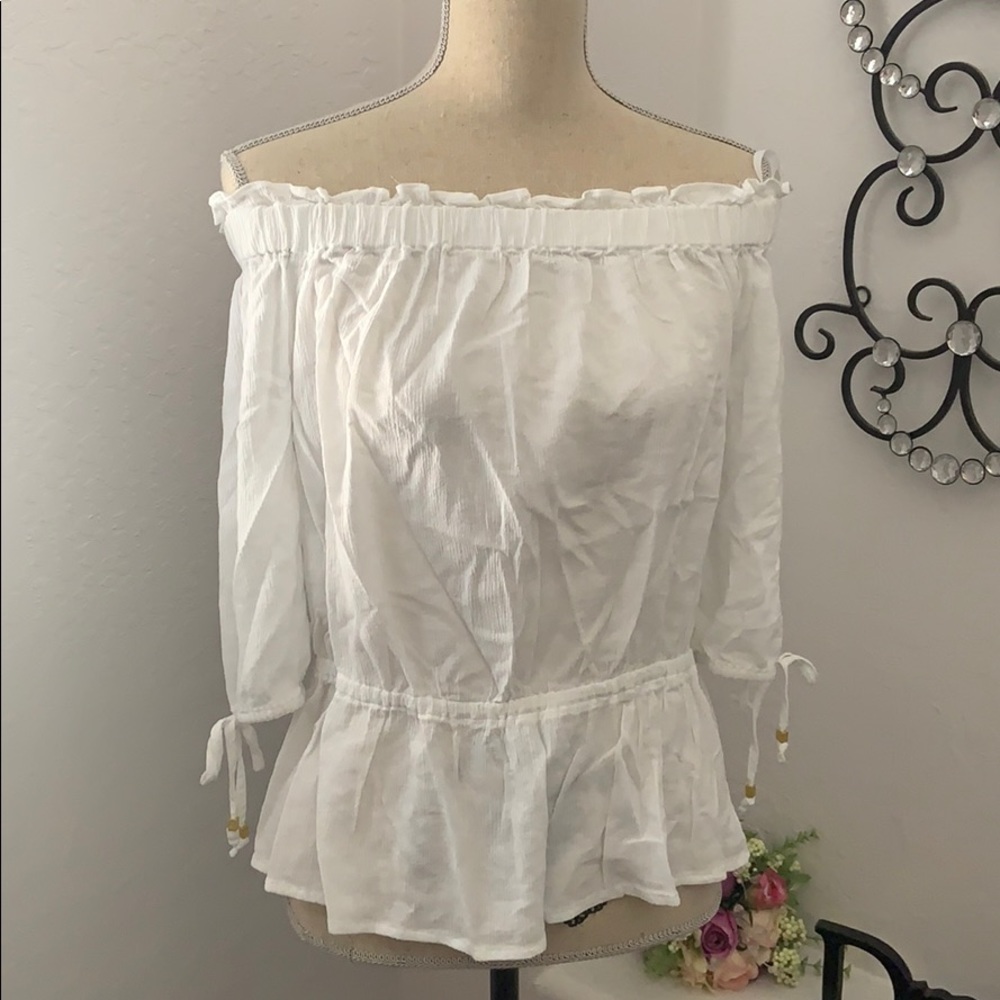 Michael Kors off the shoulder white linen blouse